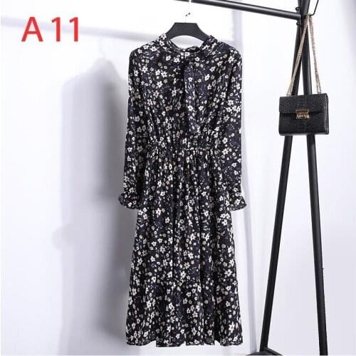 Korean Black Shirt Vestidos Office Polka Dot Vintage Autumn Dresses Women Dresss Ladies 2021 Midi Floral Long Sleeve Dress Femal