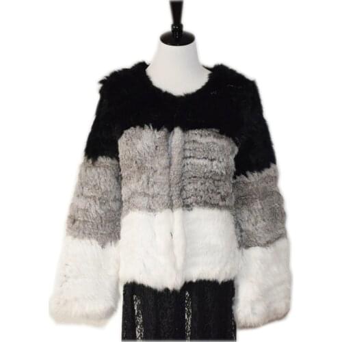 100% Natural Real Knit Rabbit Fur Cardigan Coat Jacket Thick Irregular Collar Garment Rabbit Fur Knitted Outerwear