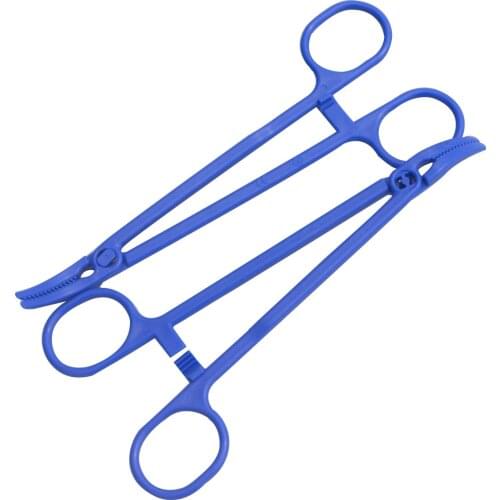 2pcs Medical Plastic Hemostat Forceps Long Curved Sharp Mouth Pliers Surgical Cottonball Sponge Clamp For Health Care