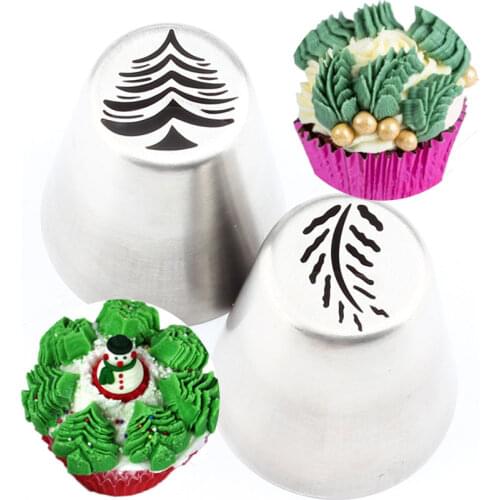 2Pcs Christmas Tree Icing Piping Tips Russian Pastry Nozzles Cake Cupcake Cookie Decoration Pastry Baking Confectionery Tools