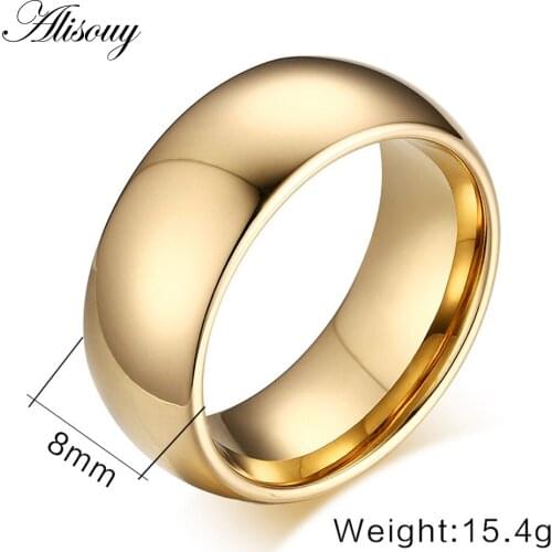 2019 Classic male Ring Gold Color 8mm width Titanium Steel Women Men Wedding Ring No fade valentines day gift
