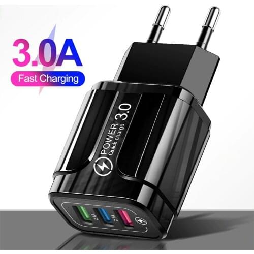 3 Ports USB Fast Charger 18W Quick Charge 3.0 EU US Plug Wall Mobile Phone Charger for Samsung Xiaomi iPhone Charging Adapter