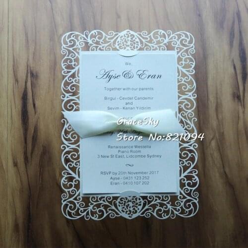 30pcs NEW laser cut flower love heart design paper Save The Date RSVP wedding invitation cards without ribbon