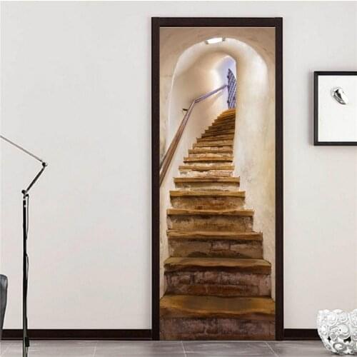 3D Door Sticker PVC Waterproof DIY Self-Adhesive Stairs Wallpaper Living Room Bedroom Decoration 3D Wall Sticker