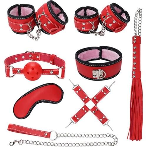 8 Piece Set Color Adults Games Plush Leather Bondage BDSM Kits Collar Handcuffs Shackles Whip Sex Toys for Women 18+ Sex Product