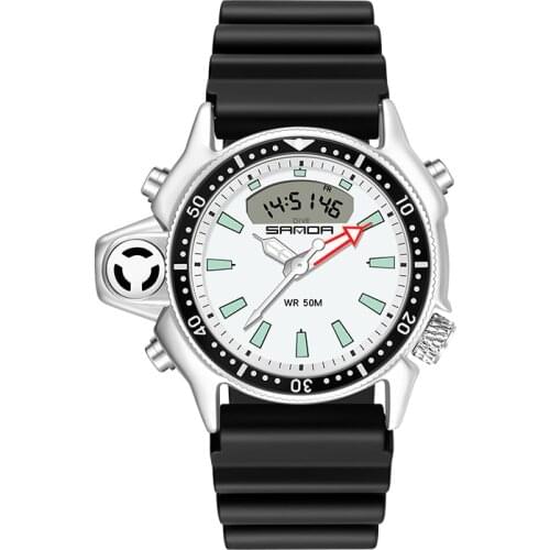 Sanda New Fashion Sport Men Quartz Watch Dual Display Military Watches Resin Strap Men Waterproof S Shock Male Clock