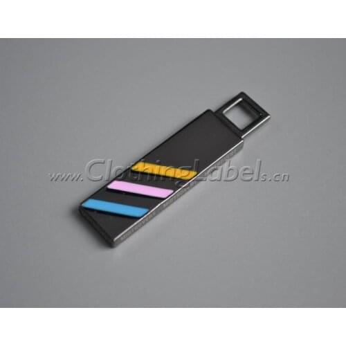 Custom zipper puller for clothing, zinc alloy material, engraved logo filled with colors