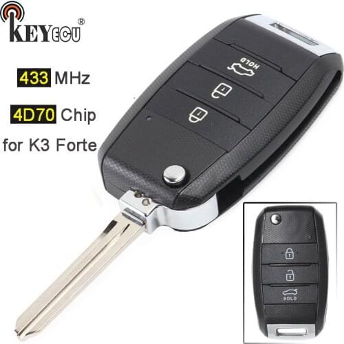 KEYECU 433MHz 4D70 Chip Replacement Flip Folding 3 Button Remote Car Key Fob for Kia K3 Forte 2013 2014 2015