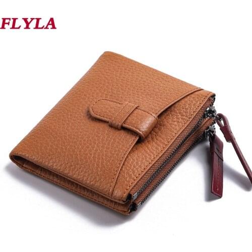 Leather Short Wallet Women Fashion New First Layer Cowhide Card Bag Zipper Lady Wallet