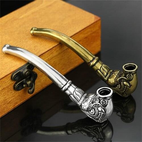 Creative Vintage Brass Tobacco Pipe Bent Smoking Tube Collectible Handmade Decoration Ornament Home Desk Ornaments