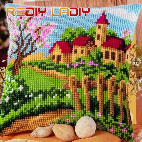 Cross Stitch Cushion Cabin Retreat Chunky Yarn Cross-Stitch Kits Needlework Pre-Printed Canvas Pillow Home Decor Art & Crafts