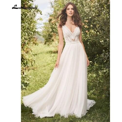 Lakshmigown Illusion Wedding Dresses Vestido De Noiva V-Neck Gown with A-Line English Net Skirt and Bias Belt Robe De Mariage