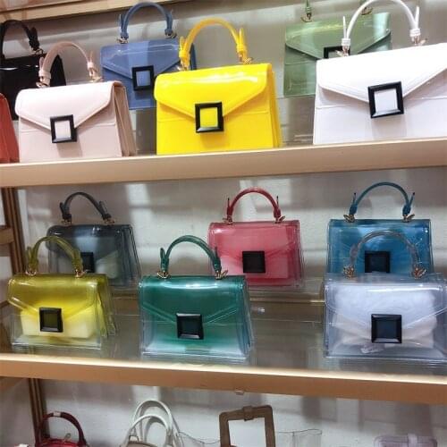 Summer Jelly Bag Transparent Pvc Female Bag Gradient Color Small Square Bag Handbag Messenger Shoulder Bag clear bags for women