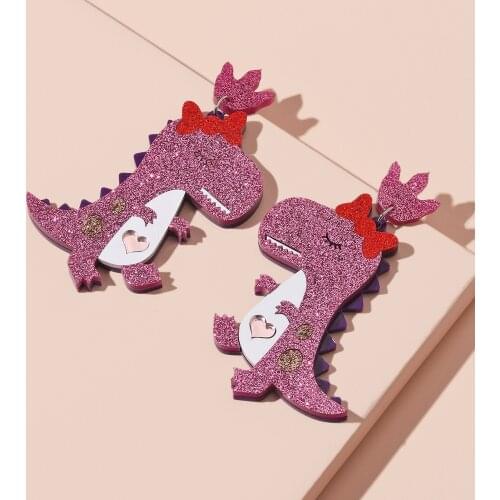 ZiccoWong Fashion Acrylic Purple Glitter Dinosaur Drop Earrings For Women Girl Cartoon Lovely Long Dangle Earringn Jewelry Gift
