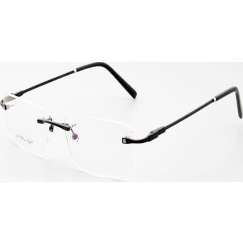 MONGOTEN Rimless Business Unisex Fashion Alloy Myopia Eyewear Frame Black Silver Clear Lens Optical Eyeglasses Goggle Frame