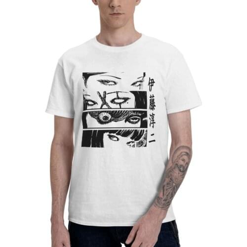 Mens Uzumaki Junji Ito T-Shirt Harajuku Japanese Horror Manga Tomie Kawakami Tshirt Short Sleeve Unique T Shirt Cotton Tee Tops