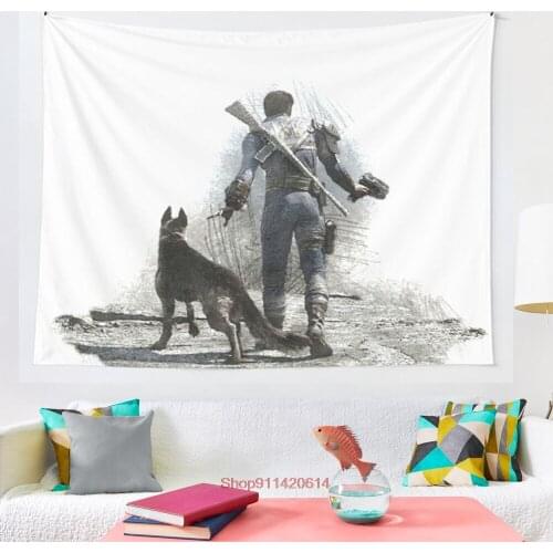 Fallout 4 Vault Dweller and Dogmeat Drawing tapestry Art Wall Hanging Tapestries for Living Room Home Dorm Decor