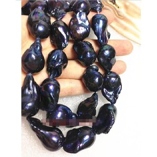 New AAA LONG 35" 30mm south sea baroque black pearl necklace silver earring set