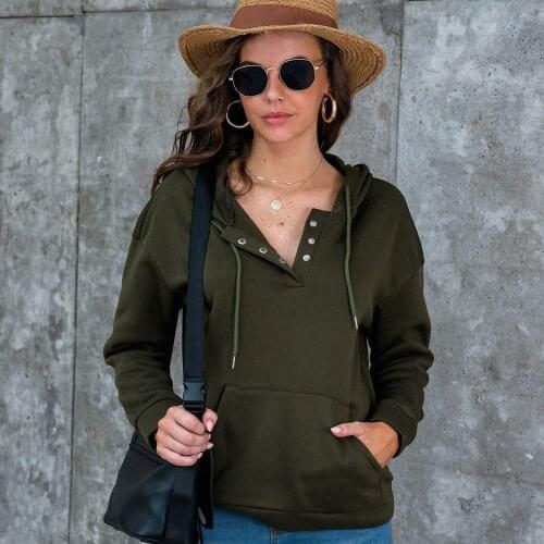 Autumn 2020 Womens Fashion Solid Color Womens Hoodie Long sleeve Button Pullover With Pocket Multiple Colour Sport And Leisure