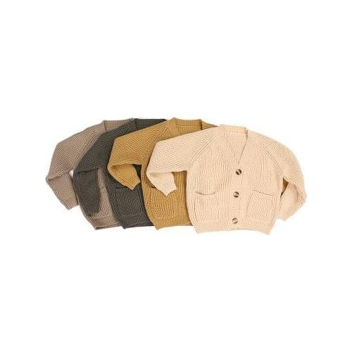 Autumn Coats Solid-Color V-Neck Long-Sleeve Button Opening Woven Cardigan with Pockets for Little Boys Girls 9 Months to 5 Years