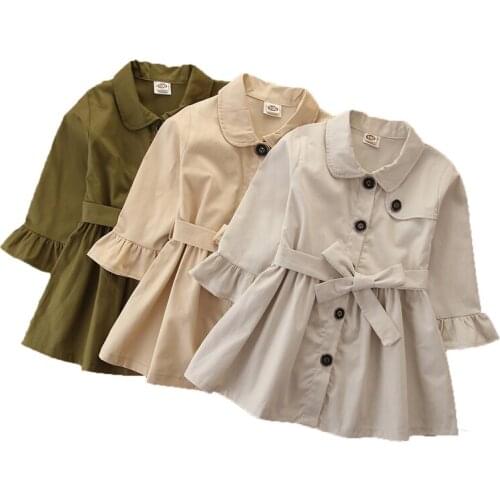 2-7 Years Girl’s Trench Girl British Style Single-breasted Lapel Bandage Long-sleeved Fashion Autumn Coat For Baby Girls