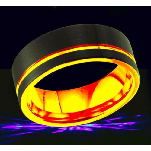 Popular 8mm Tungsten Carbide Steel noble gold black double groove ring. The charm of men. Fashion trend engagement accessories