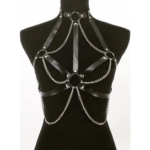 UYEE Sexy Leather Chest Belt Goth Women Lingerie Bra Harness Bondage Body Chain Strap Black Adjustable Club Harajuku Garter Belt