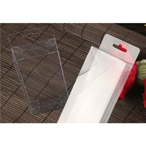50pcs 2*5*15cm clear plastic pvc hook box packing boxes for gift/Phone/candy/cosmetic/craft square transparent pvc Box