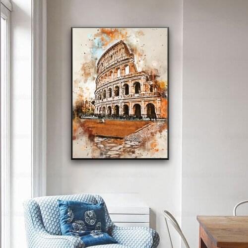 Rome in Watercolor Canvas Painting Wall Art Pictures prints home decor Wall poster decoration for living room