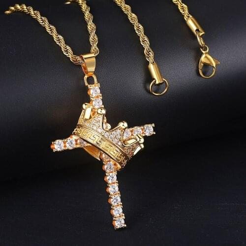 Hip Hop Bling CZ Cross Iced Out Gold Luxury Pendant Cubic Zirconia Necklaces & Pendants for Men Charm Jewelry Crystal Pendant
