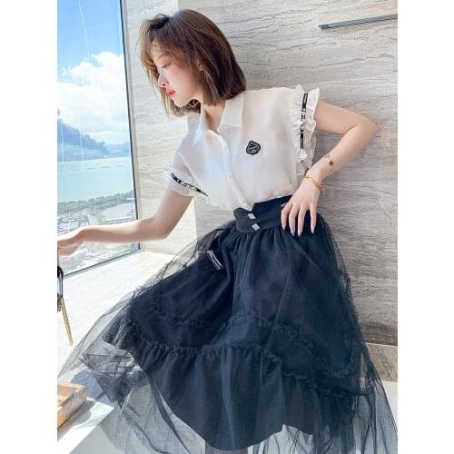 Agaric edge shirt + high waist bitter fleabane bitter fleabane gauze skirt suits summer new products