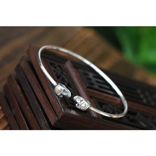 925 Sterling Silver Thailand WOMEN men skull Bracelet Bangle cuff Jewelry A4215