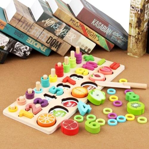 Montessori Educational Wooden Puzzle Digital Building Blocks Toys Cutting Fruit Cognition Pairing Busy Board Preschool Kids Gift