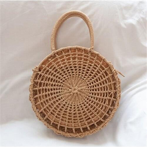 REREKAXI Round Weave Womens Handbag Net Bag Bohemia Handmade Straw Bags Summer Beach Bags Female Hollow Rattan Shopping Tote