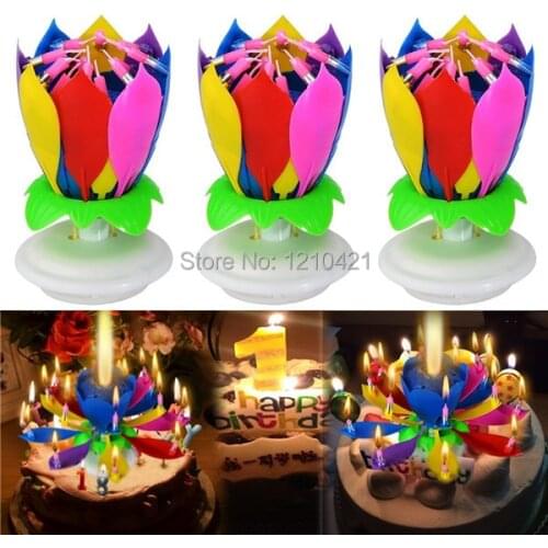 Free shipping 3Pcs/Set Musical Lotus Flower Candle Romantic Party Gift Light for Birthday Surprised wedding decoration