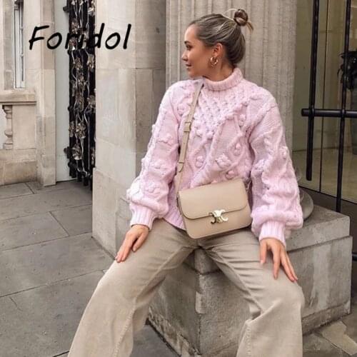 Fall Winter Women Knit Sweater Turtle Neck Pompom Warm Thicken Chic Pink Women Sweaters Casual Fashion Pullover Jumper Tops