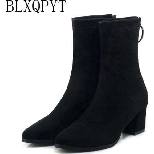 BLXQPYT New Big Size 34-48 Ankle boots for women Fashion pointed toe zipper High Heels 6cm Party Wedding Pumps Shoes woman 08-25