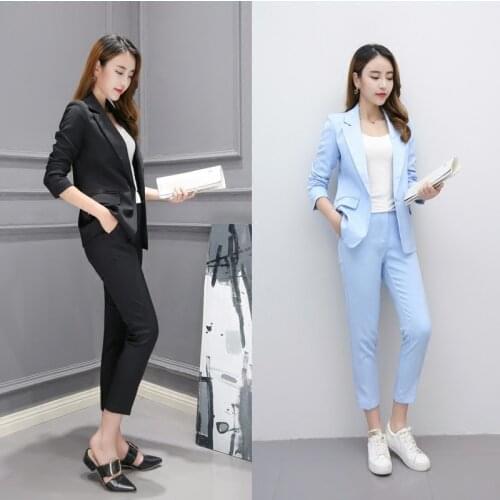 2 piece set women Suit female The new career suit female 2020 autumn long - sleeved small suit jacket trousers casual OL suit