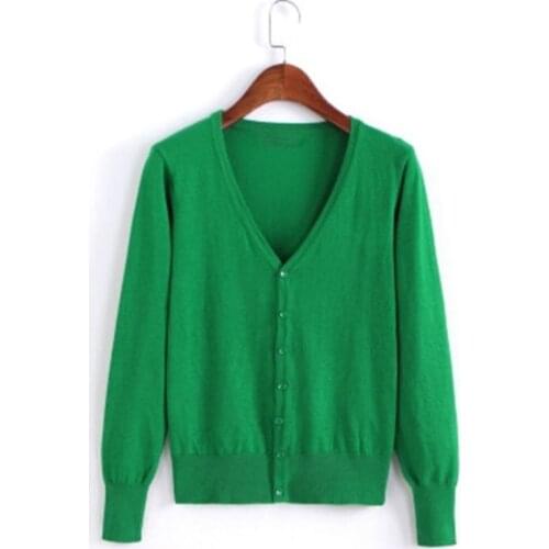 Knitted Sweater Cardigan Coat Woman Long Sleeve V-Neck Solid Color Casual Thin Woman Cardigan Sweater