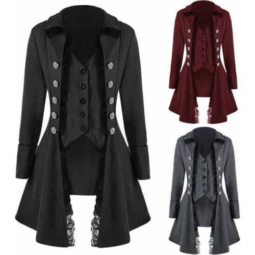 Womens Victorian Steampunk Coat Retro Tailcoat Button Up cosplay Jacket New