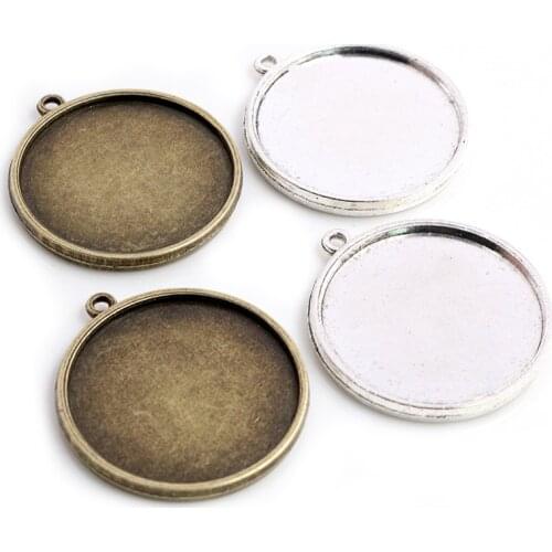 10pcs 30mm Inner Size Antique Silver Plated and Bronze Classic Double Side Style Cabochon Base Setting Charms Pendant Tray