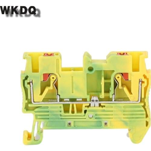10pcs PT 2.5 PE Earth Ground Push In Actuating Lever Din Rail Terminal Block Connector