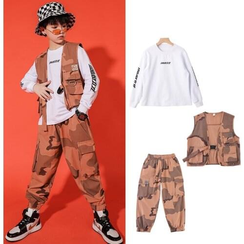 2020 Kids Ballroom Hip Hop Clothing Loose Camouflage Hiphop Suit Girls Boys Jazz Dance Costumes Street Dance Rave Outfits SL3975