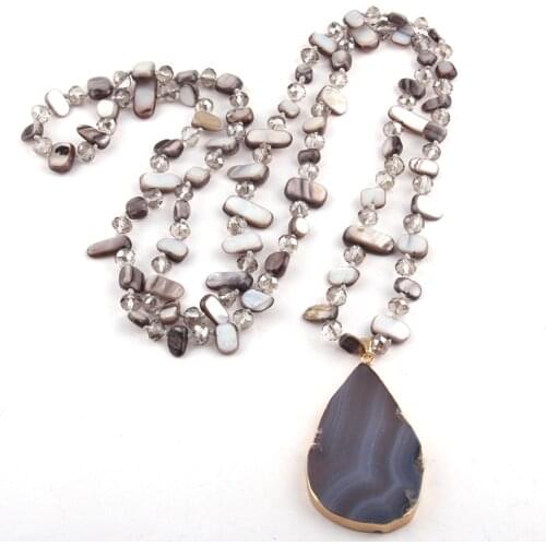 Free Shipping Fashion Glass Crystal/Shell Long Knotted Agat Drop Pendant Necklaces