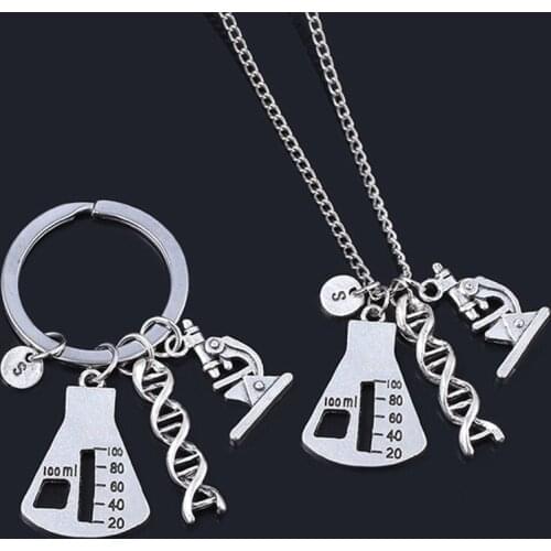 DNA Keyring Science Keychain Double Helix DNA Keychain Beaker Necklace Microscope Keyring Genetics Gift