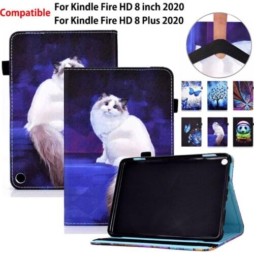 Cartoon Cat Case For Fire HD8 HD 8 2020 Cover 10th Generation for Fire HD 8 Plus 2020 Coque Funda Auto-Sleep/Wake Stand Capa