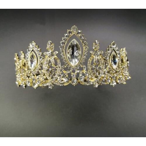 Big Crown Gold Color Rhinestone Tiaras Princess Diadem Bride Wedding Hair Jewelry Accessories Decor Headbands Headpieces