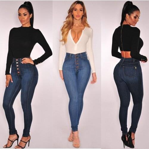 FNOCE autumn Womens Jeans streetwear fashion solid color High Waist skinny Sexy bag hip Slim Jeans trousers