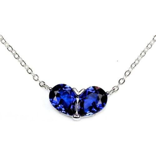 Hot new trendy fashion blue stone pendant necklace with chain silver jewelry the royal blue corundum women gifts free shipping