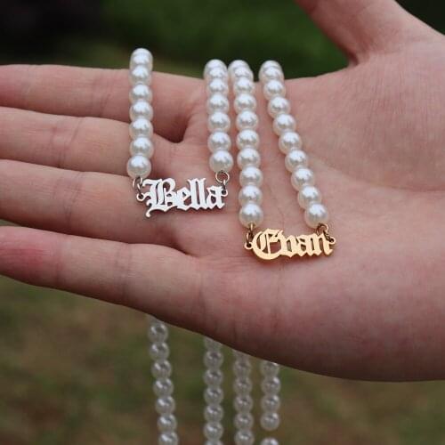 Gothic Style Letter Name Necklace Custom Pearl Necklaces Stainless Steel Jewelry Personalized Choker For Women Best Friends Gift